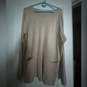 Zenana Outfitters Taupe Scoop Neck Pocket Sweater